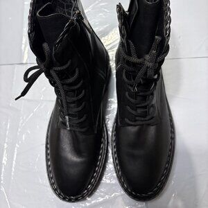 Aquatalia Harlyn Suede Combat Lug Boots in Black Leather Size 8 $498